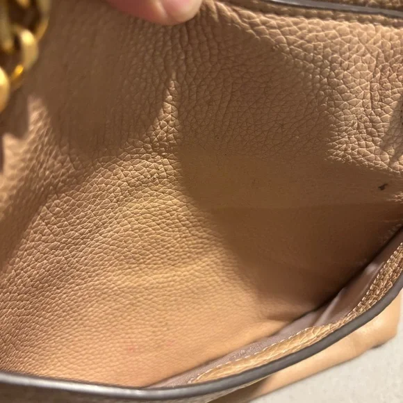 Tory Burch Britten Satchel Purse Tan Color